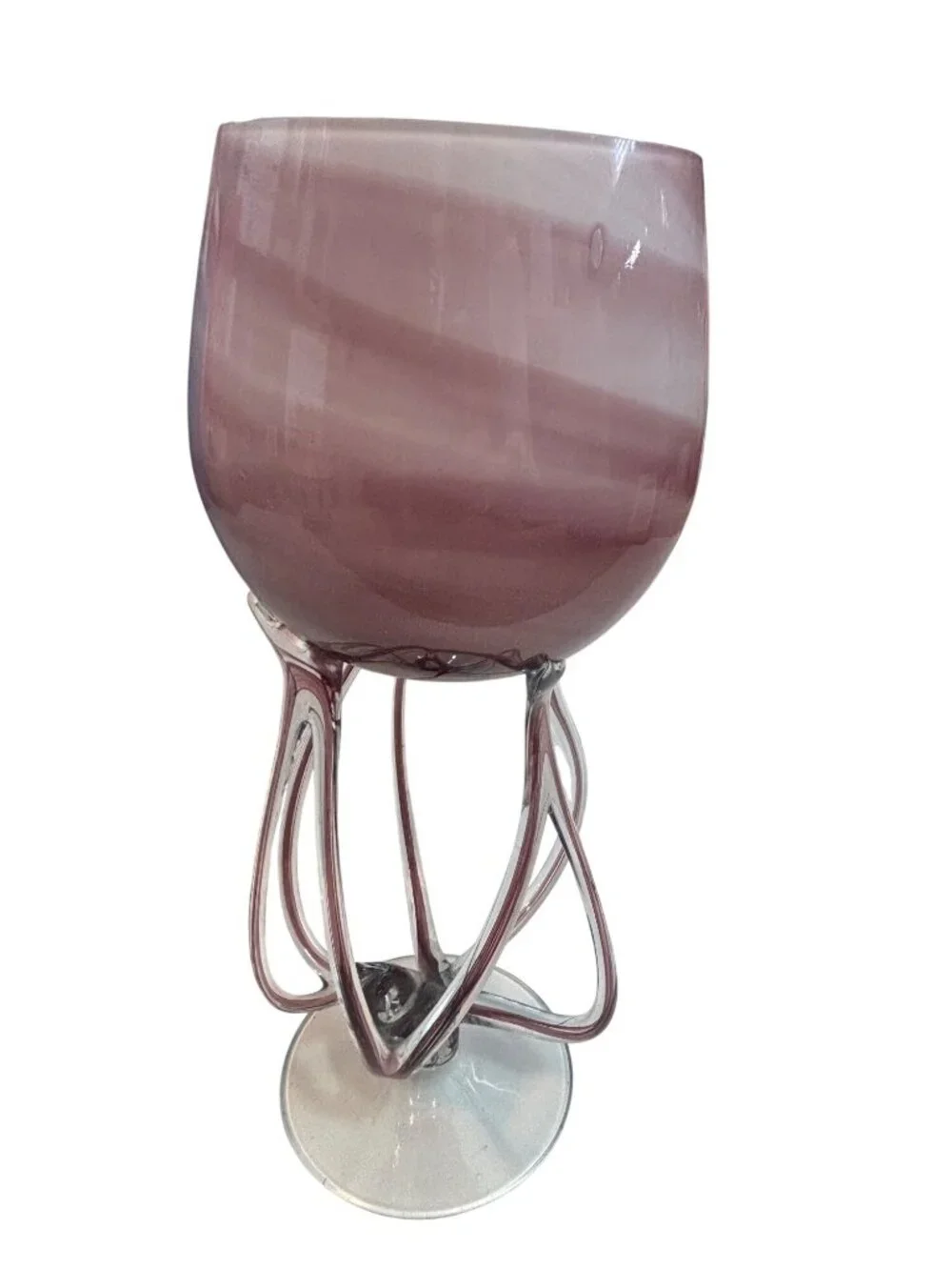 Hand-blown art glass pedestal bowl/vase, Jozefina Kronsno Jellyfish design, 1970